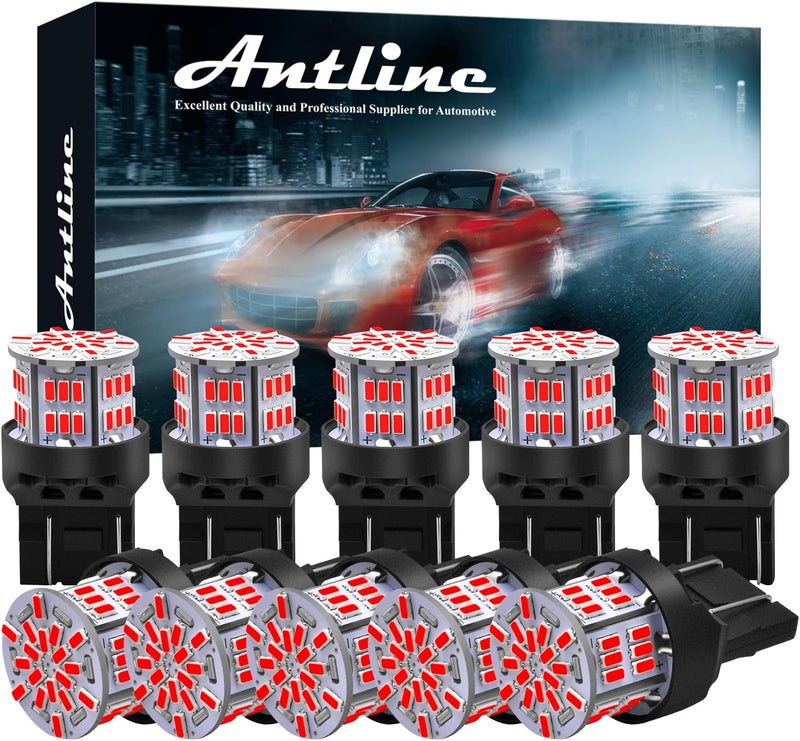 Antline 7440 7443 T20 992 LED Bulbs Red, Super Bright 3014 54-SMD LED Replacement for 12 V-24V RV Camper Car Vehicle Trailer Boat Trunk Tail Brake Turn signal Lights (Pack of 10) - Image 1